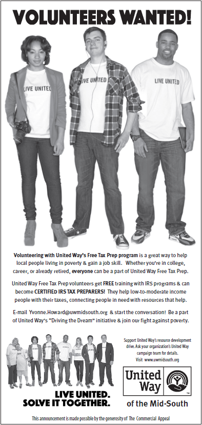 United Way Free Tax Prep needs volunteers!